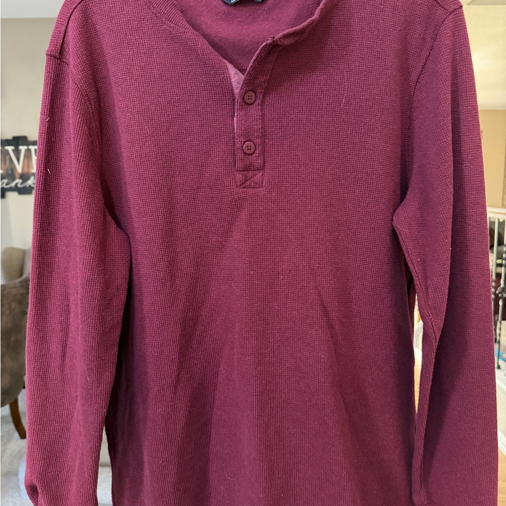 Men's Maroon Long Sleeve Henley Shirt